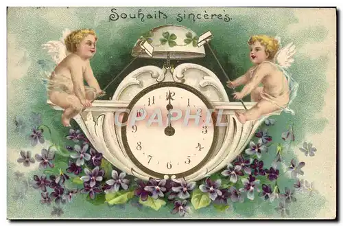 Cartes postales Fantaisie Enfant Anges Horloge
