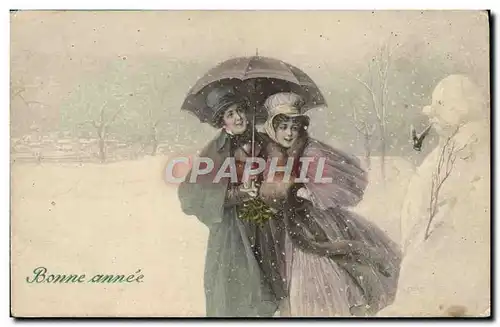 Cartes postales Fantaisie Femme Bonhomme de neige