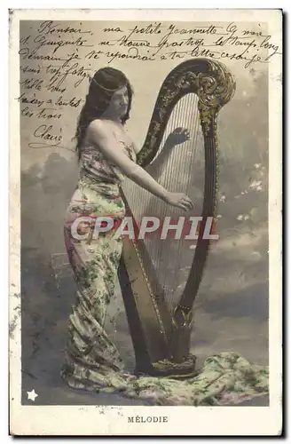 Cartes postales Fantaisie Femme Harpe Melodie