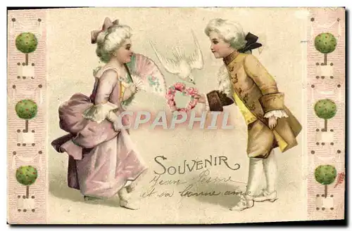 Cartes postales Fantaisie Femme Eventail Colombe