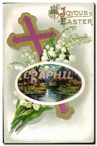 Cartes postales Fantaisie Paques Muguet Croix