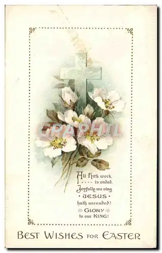 Cartes postales Fantaisie Fleurs Croix Jesus Paques