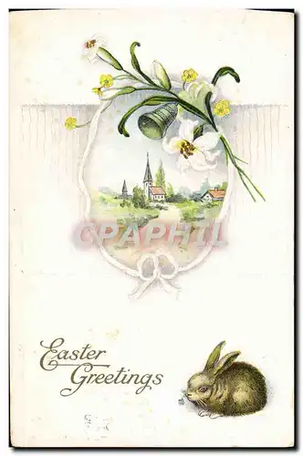 Cartes postales Fantaisie Fleurs Lapin Paques