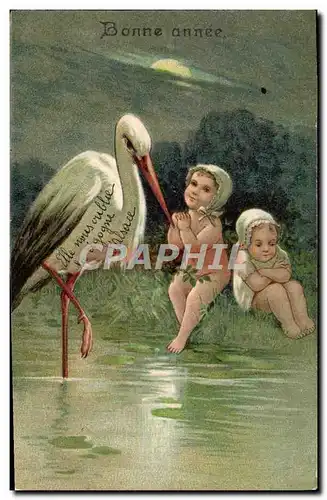 Cartes postales Fantaisie Enfants Bebe Cigogne