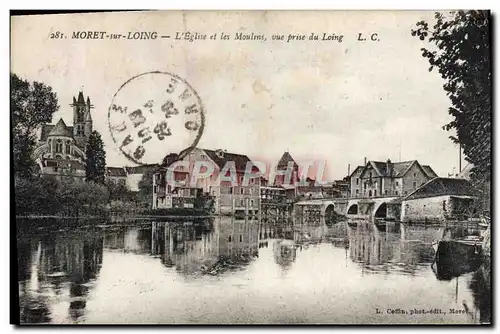 Cartes postales Moret Sur Loing L&#39Eglise Et Les Moulins Vue Prise Du Loing