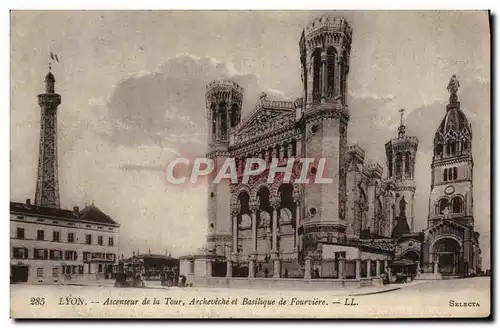 Cartes postales Lyon Ascenseur de la Tour Archeveche et Basilique de Fourviere