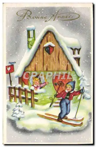 Cartes postales Bonne Annee Enfants Ski