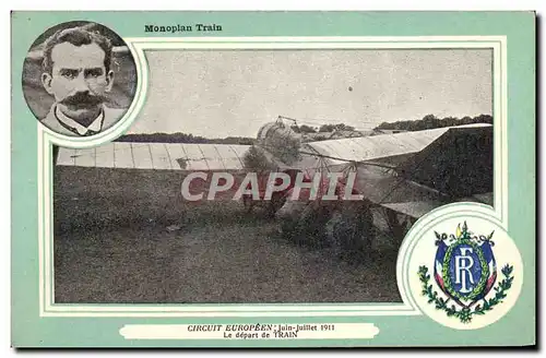 Ansichtskarte AK Aviation Avion Monoplan Train Circuit europeen Juin Juillet 1911 Le depart de Train