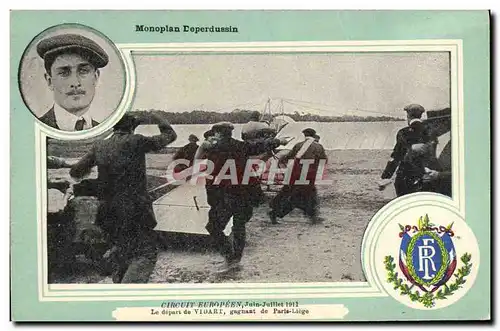 Cartes postales Aviation Avion Monoplan Deperdussin Circuit europeen Juin Juillet 1911 Le depart de Vidart gagna