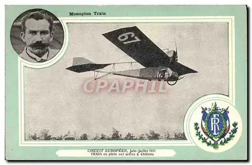 Ansichtskarte AK Aviation Avion Monoplan Train Circuit europeen Juin Juillet 1911 Train en plein vol arrive a Cha