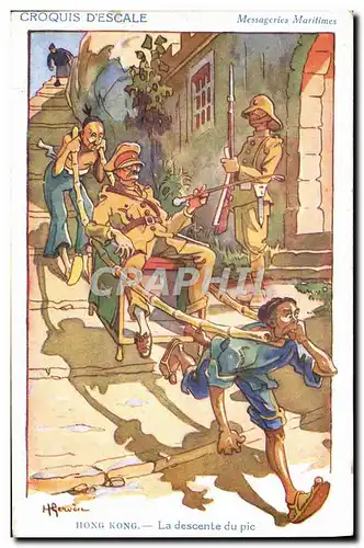 Cartes postales Illustrateur Gervese Croquis d'escale Messageries Maritimes Hong Kong la descente du pic Chin