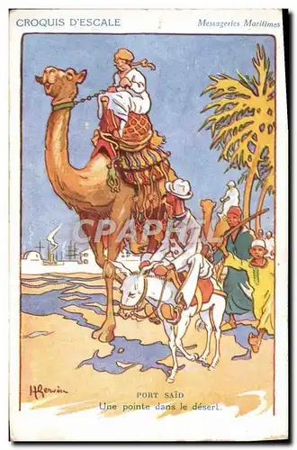 Cartes postales Illustrateur Gervese Croquis d&#39escale Messageries Maritimes Port Said Une pointe dans le dese