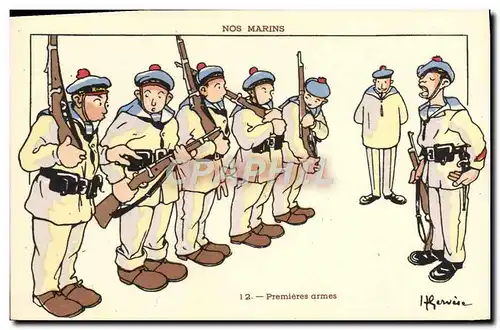 Cartes postales Illustrateur Gervese Nos marins Premieres armes