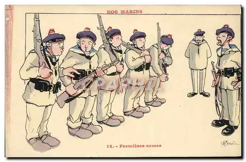 Cartes postales Illustrateur Gervese Nos marins Premieres armes