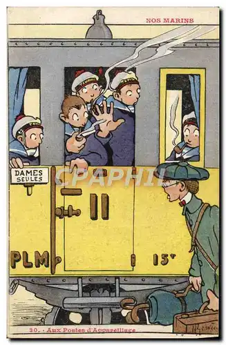 Cartes postales Illustrateur Gervese Nos marins Aux postes d'appareillage Train