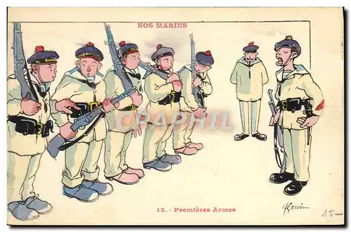 Cartes postales Illustrateur Gervese Nos marins Premieres armes