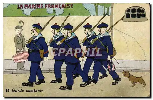 Ansichtskarte AK Bateau Guerre Marine Francaise Garde montante Chien