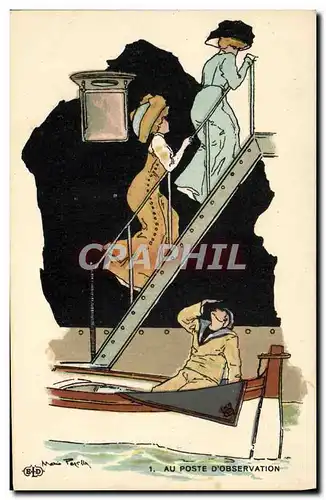 Cartes postales Bateau Guerre Marin Femmes Au poste d&#39observation