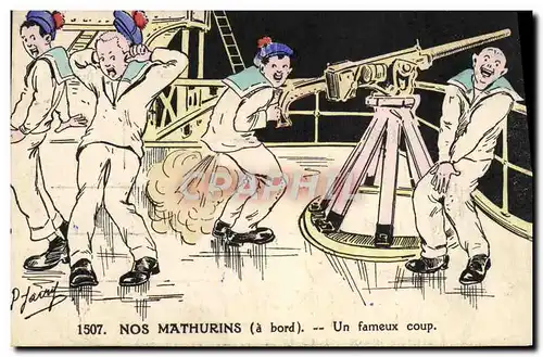 Cartes postales Bateau Guerre Nos Mathurins Un fameux coup Canon