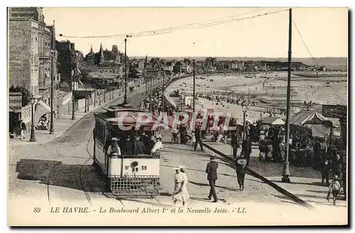 Cartes postales Tramway Train Le Havre Le boulevard Albert 1er et la nouvelle jetee