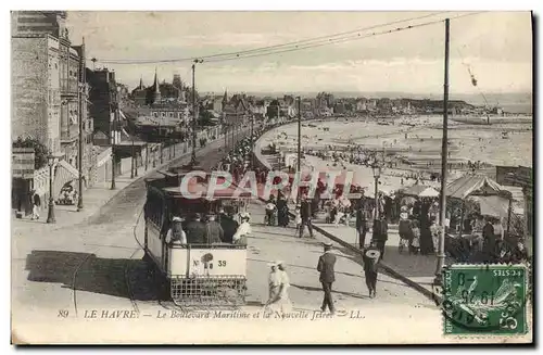 Cartes postales Tramway Train Le Havre Le boulevard Albert 1er et la nouvelle jetee