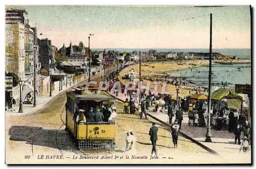 Cartes postales Tramway Train le Havre le boulevard Albert 1er et la nouvelle jetee