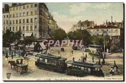 Cartes postales Tramway Train Lyon place du pont et cours de la liberte Brasserie de la Guillotiere