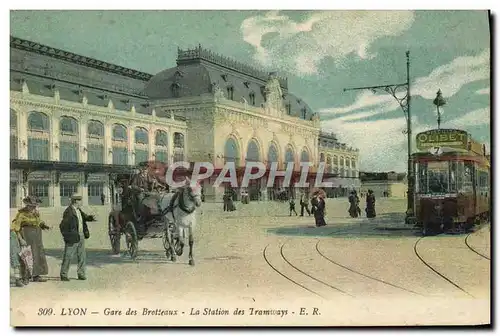 Cartes postales Tramway Train Lyon Gare des Brotteaux La station des tramways Biscuits Olibet