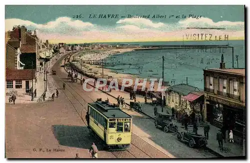 Cartes postales Tramway Train Le Havre boulevard albert 1er et la plage