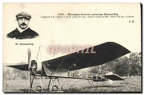 Cartes postales Avion Aviation Monoplan Sommer pilote par Kimmerling