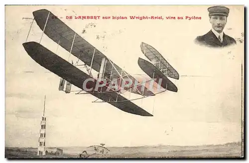 Ansichtskarte AK Avion Aviation De lambert sur biplan Wright Ariel vire au pylone