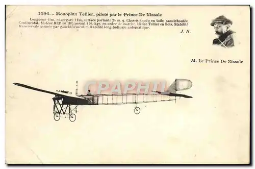 Ansichtskarte AK Avion Aviation Monoplan Tellier pilote par le prince de Nissole