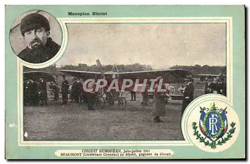 Cartes postales Avion Aviation monoplan Bleriot Circuit europeen Juin Juillet 1911 Beaumont lieutenant Conneau a