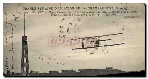 Cartes postales Avion Aviation Grande semaine d&#39aviation de la Champagne Roger somemr sur biplan Sommer