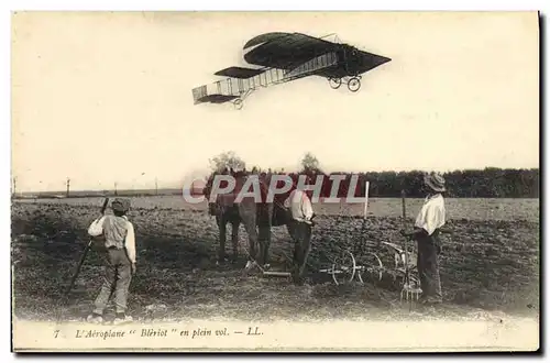 Cartes postales Avion Aviation Aeroplane Bleriot en plein vol Cheval Charrue
