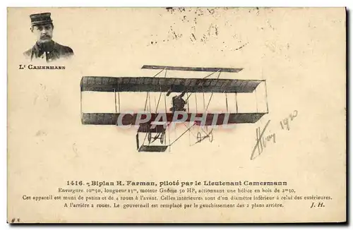 Ansichtskarte AK Avion Aviation Biplan H Farman pilote par lieutenant Camermann