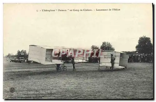 Ansichtskarte AK Avion Aviation Aeroplane Farman au camp de Chalons Lancement de l&#39helice