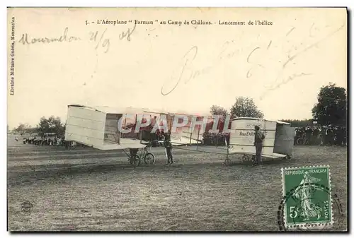 Ansichtskarte AK Avion Aviation Aeroplane Farman au camp de Chalons Lancement de l&#39helice