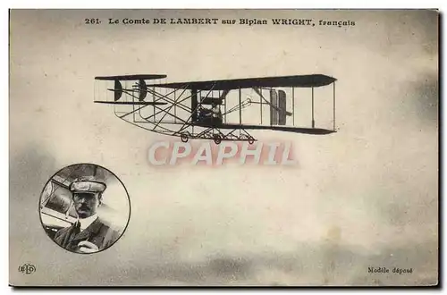 Cartes postales Avion Aviation le comte de Lambert sur biplan Wright
