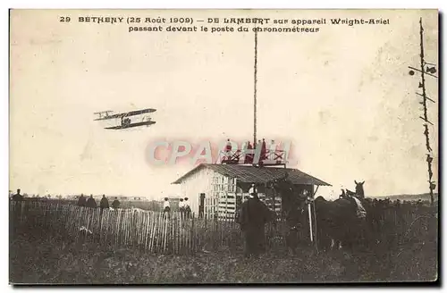 Ansichtskarte AK Avion Aviation Betheny De lambert sur appareil Wright Ariel passant devant le poste du chronomet