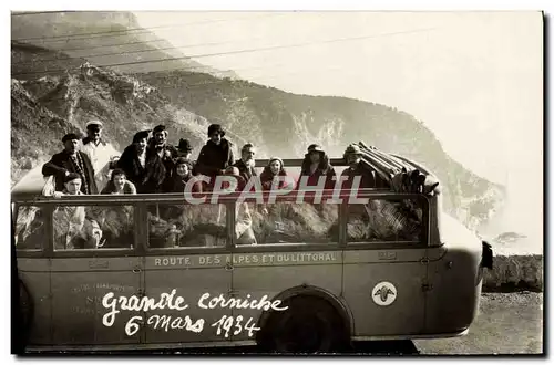 CARTE PHOTO Automobile Autobus Grande corniche 6 mars 1934