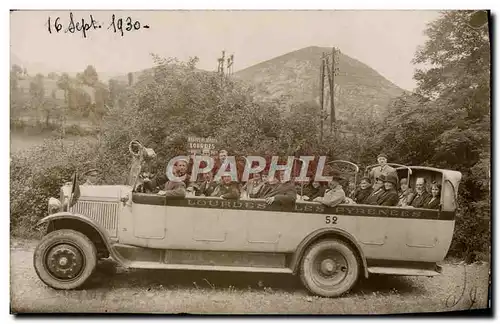 CARTE PHOTO Automobile Autobus Lourdes Les Pyrenees 1930