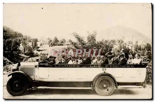 CARTE PHOTO Automobile Autobus Lourdes Les Pyrenees