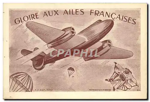 Ansichtskarte AK Aviation Avion Gloire aux ailes francaises Parachutisme