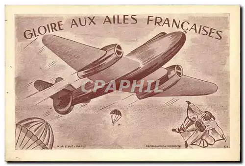 Cartes postales Aviation Avion Gloire aux ailes francaises Parachutisme