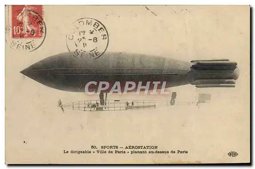 Ansichtskarte AK Aviation Dirigeable Zeppelin Aerostation Le dirigeable Ville de Paris planant au dessus de Paris