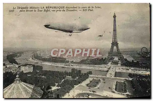 Ansichtskarte AK Aviation Dirigeable militaire La Republique descendant le cours de la Seine passe devant la Tour