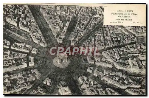 Cartes postales Aviation Dirigeable Zeppelin Panorama de la place de l&#39Etoile pris en ballon