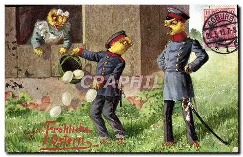 Cartes postales Illustrateur Paques Poussin Militaria
