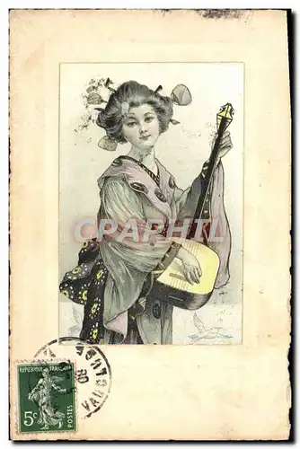 Cartes postales Japon Nippon Femme Musique